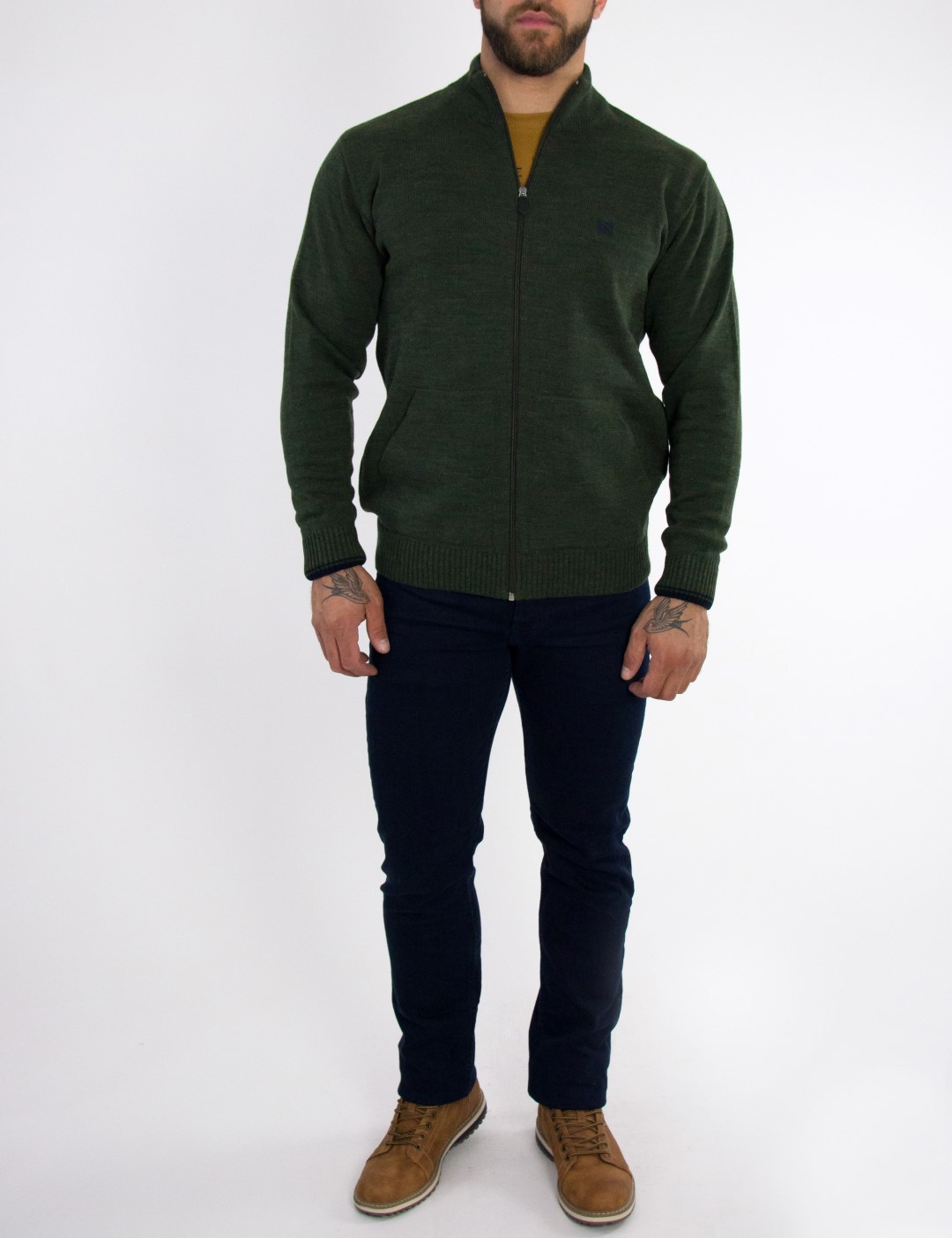 Ανδρική χακί μάλλινη ζακέτα με φερμουάρ Darious 1867L φωτογραφία